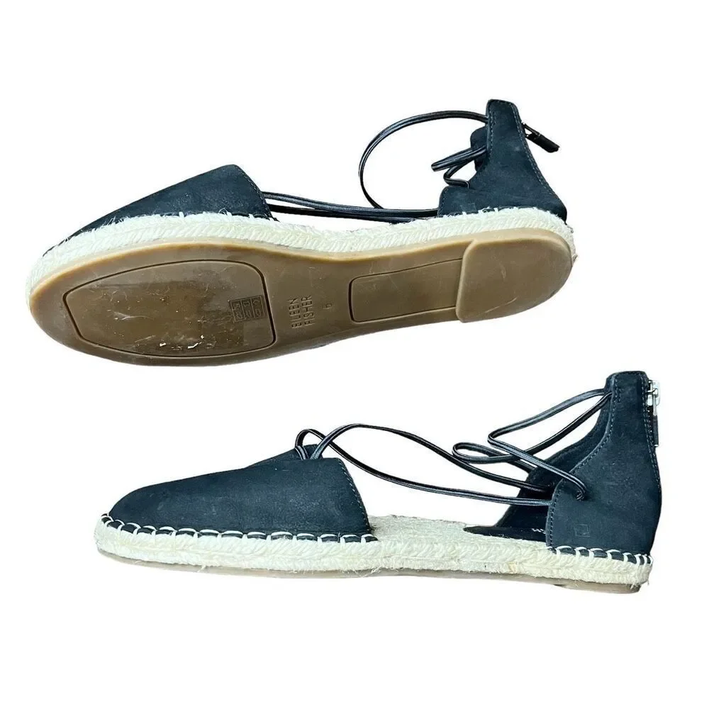 Eileen Fisher Lee Espadrille Flats in Black Leather NWOB Size 6